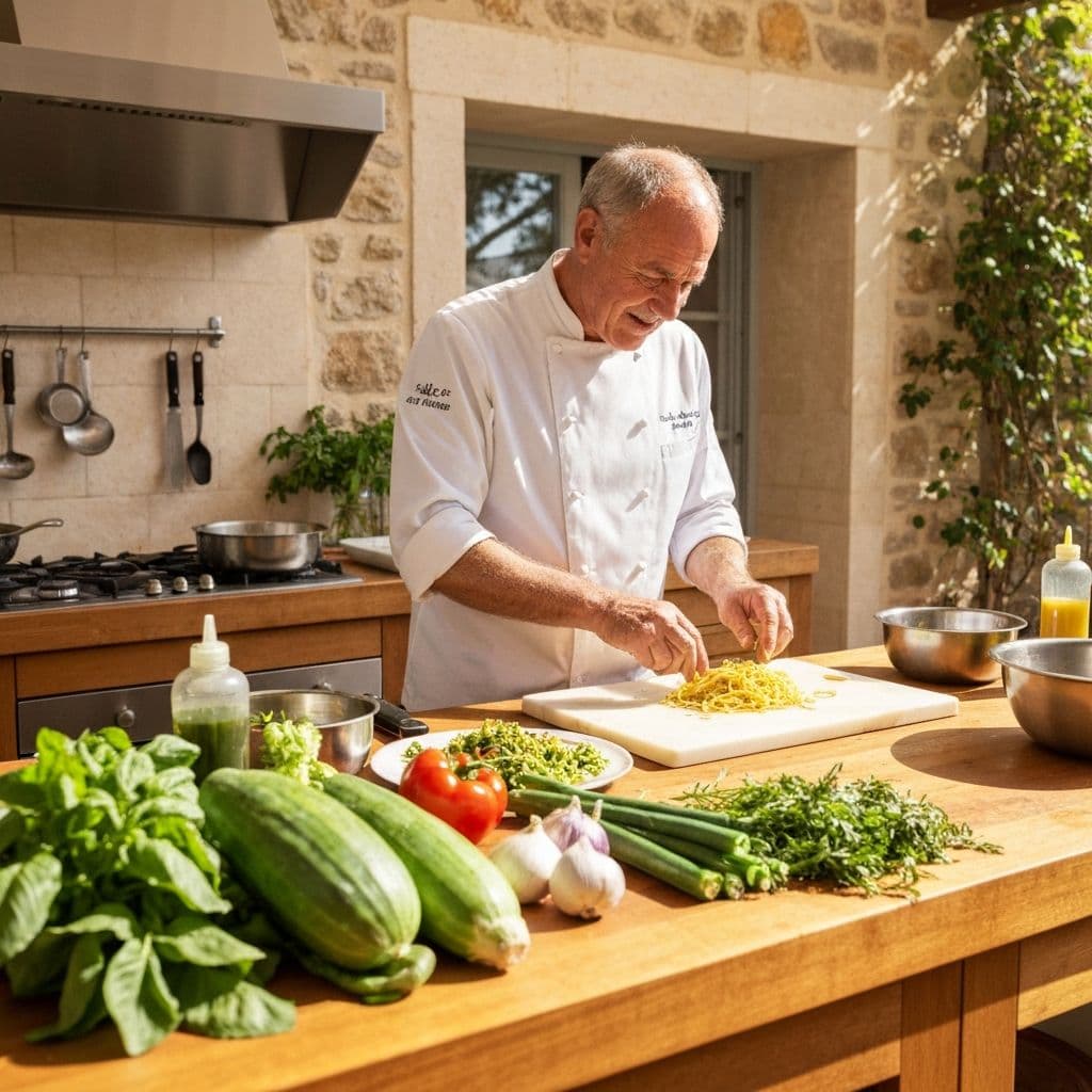 Chef che insegna a preparare un piatto tradizionale italiano durante un corso di cucina privata