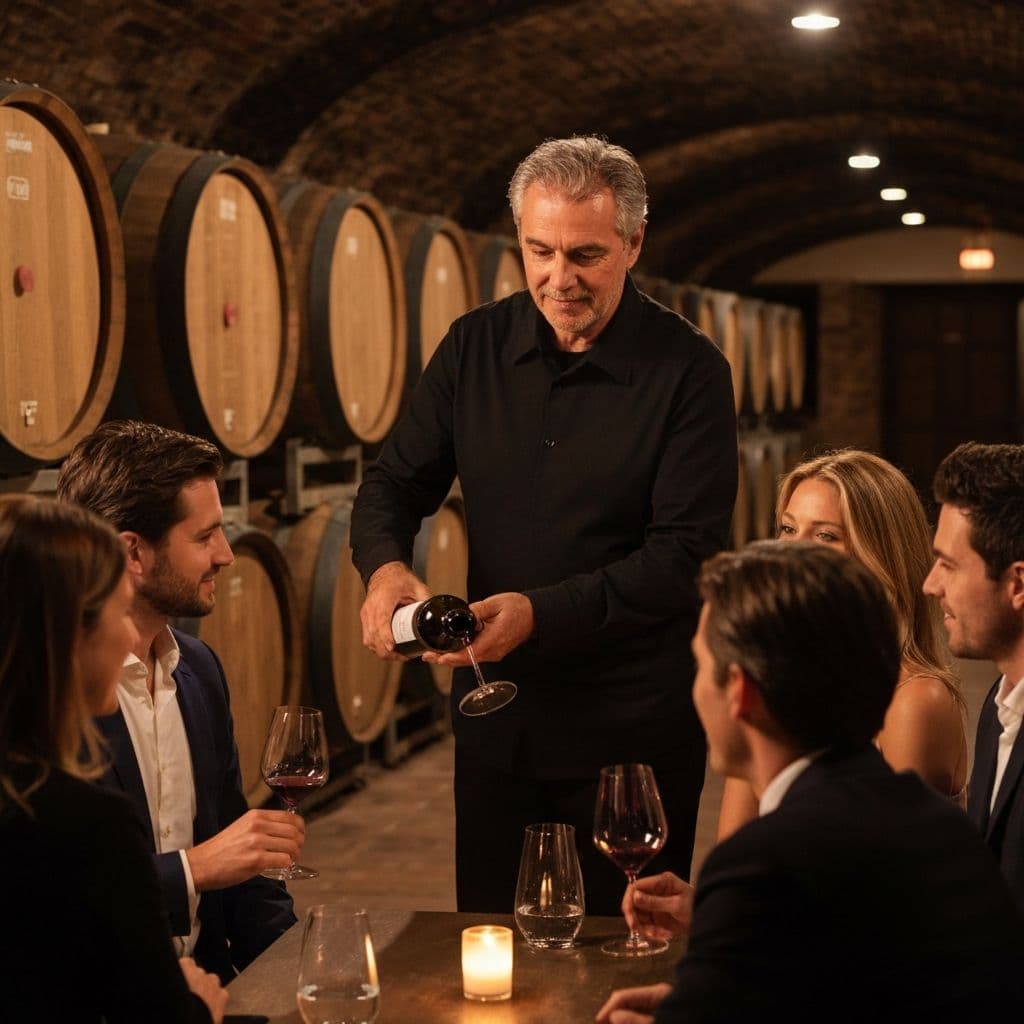 Sommelier che versa vino in un calice durante una degustazione privata