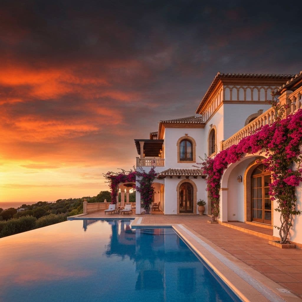 Esterno della villa al tramonto