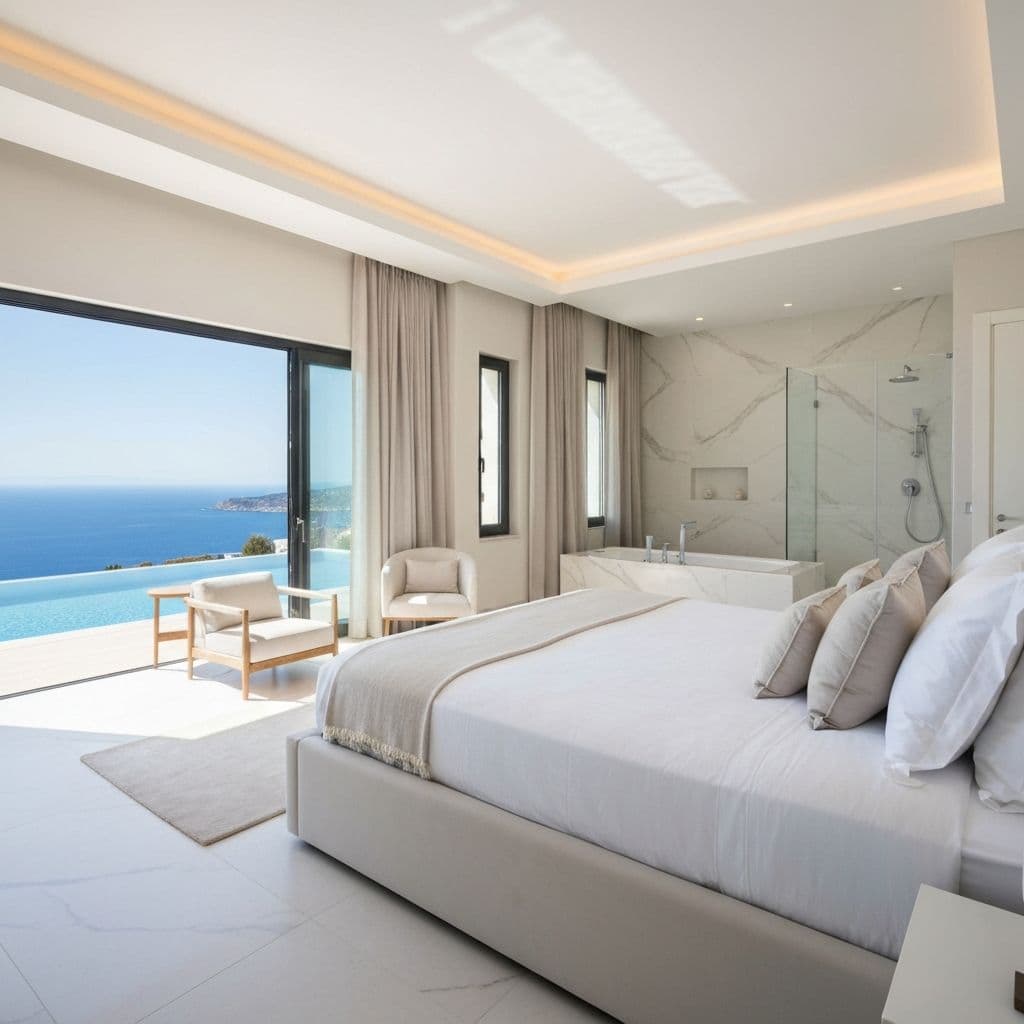 Vista panoramica della Villa Vista Mare con piscina a sfioro e vista mare